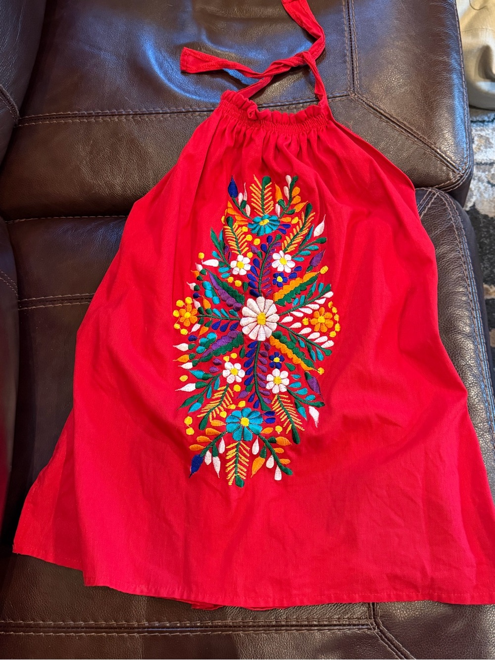 Women’s Red Embroidered Halter Tank Top